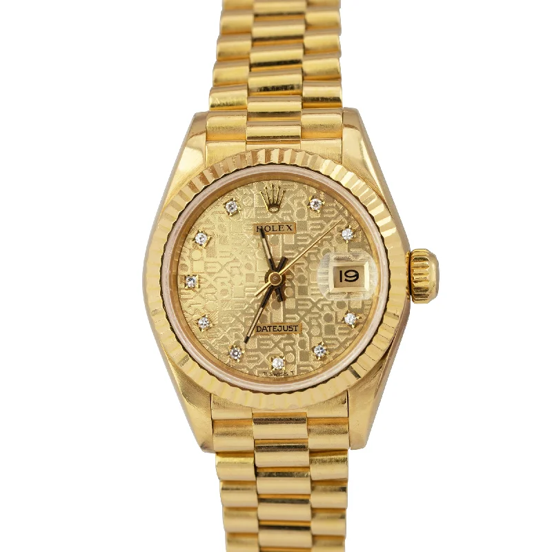 Watches with Customizable Dials-Rolex DateJust President 26mm Champagne Jubilee Diamond 18K Yellow Gold 69178