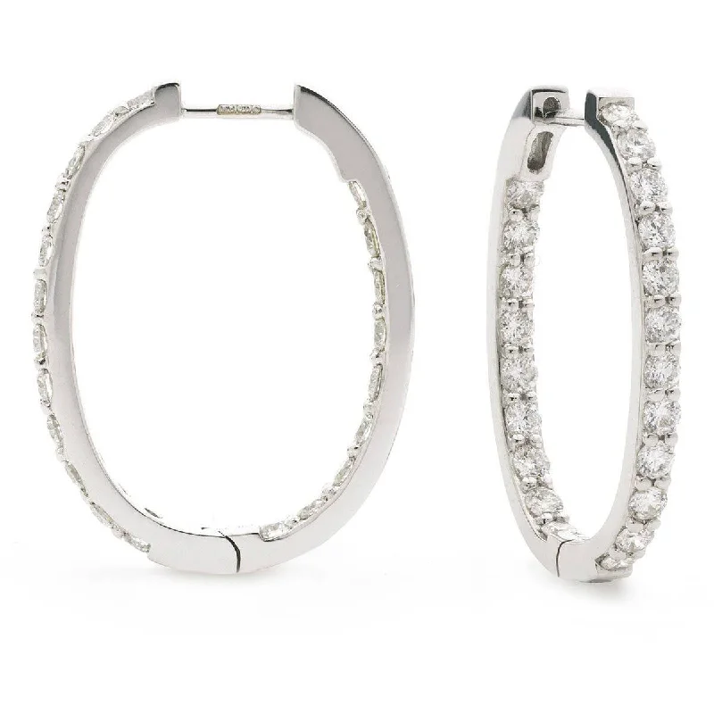 Designer Drop Earrings-DIAMOND CLAW SET HOOP EARRINGS IN 18K WHITE GOLD