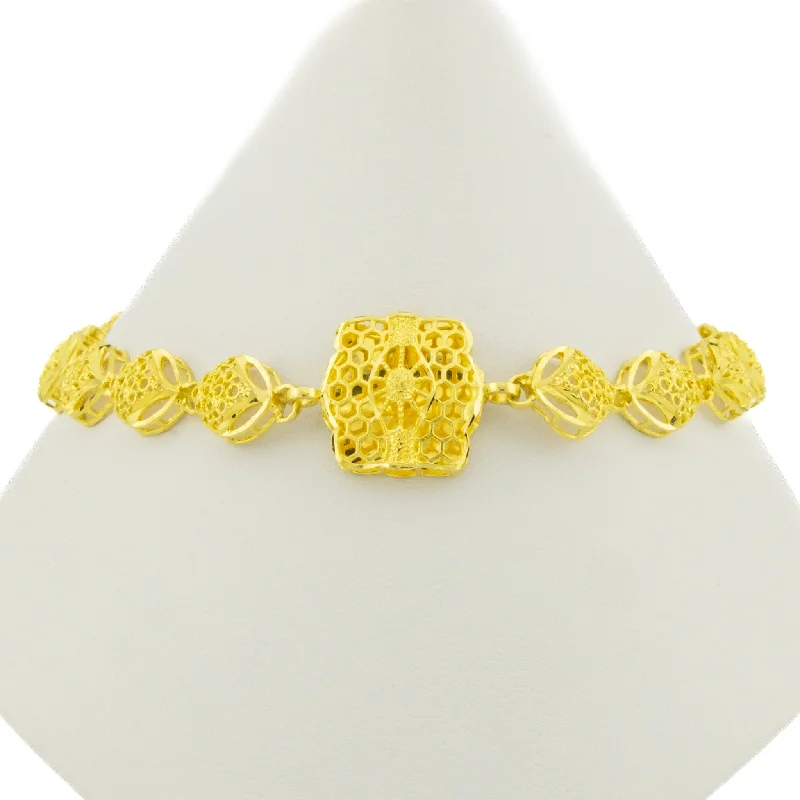 Custom Beaded Bracelets for Women-Fancy 8" Gold Bracelet in 22K Yellow Gold - 10.5 grams