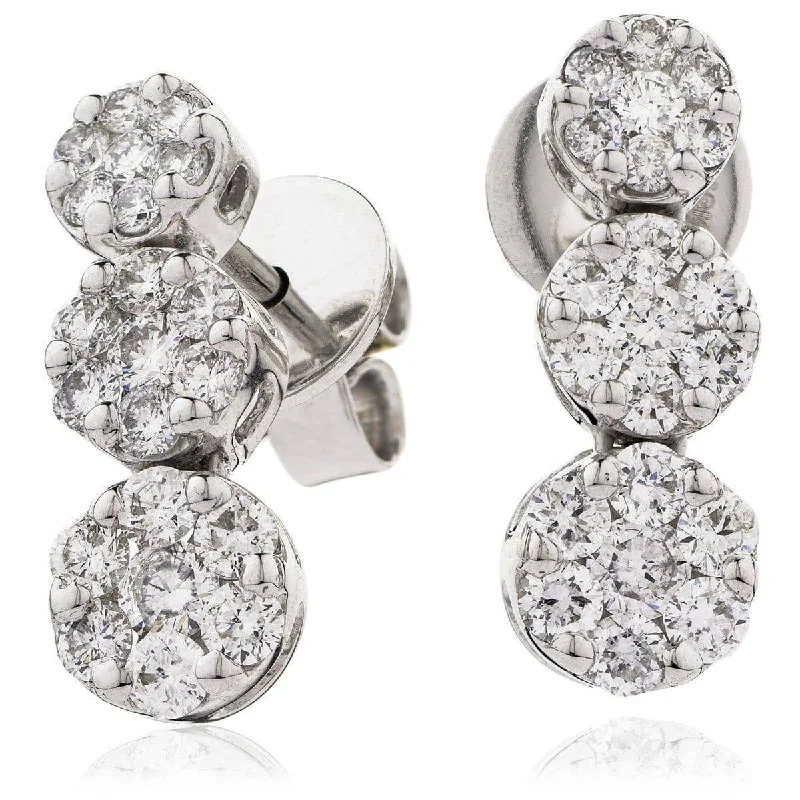 Bohemian Style Earrings-DIAMOND CLUSTER DROP EARRINGS IN 18K WHITE GOLD