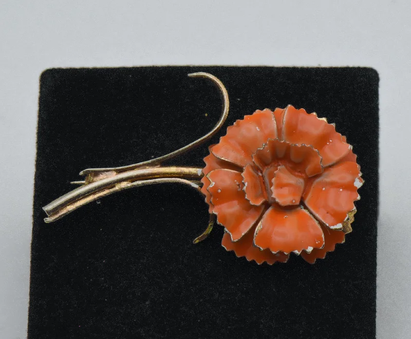 Custom Brooch for Special Occasions-Vintage Gold Tone Metal Orange Flower Brooch