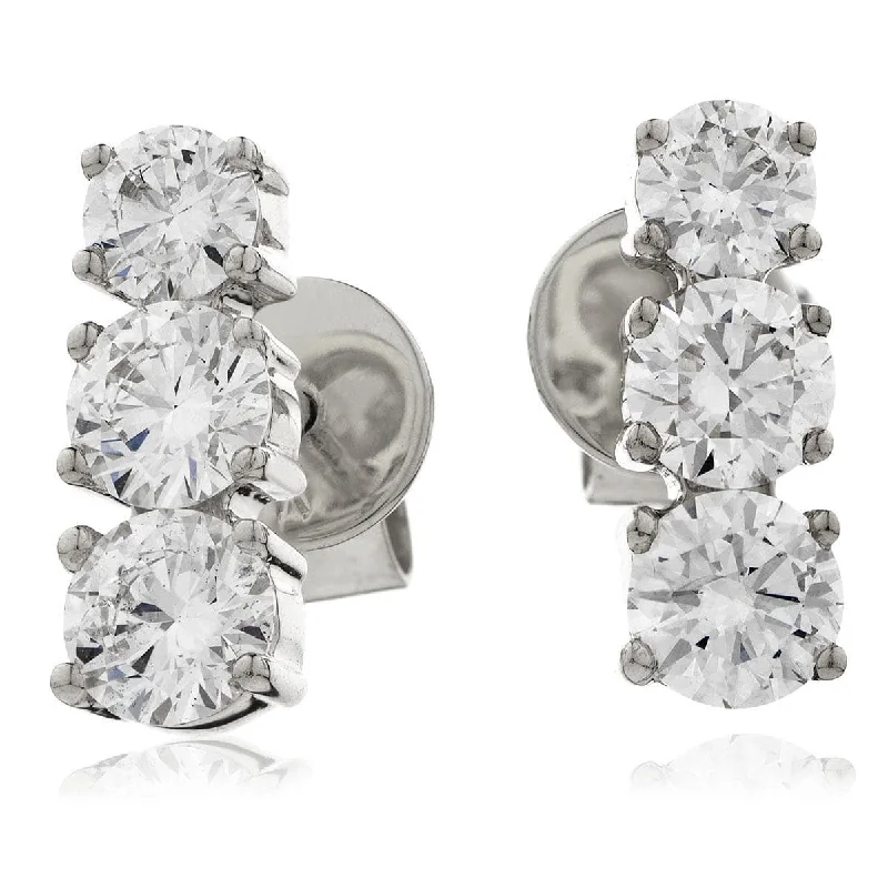 Diamond Stud Earrings-DIAMOND TRILOGY DROP EARRINGS IN 18K WHITE GOLD