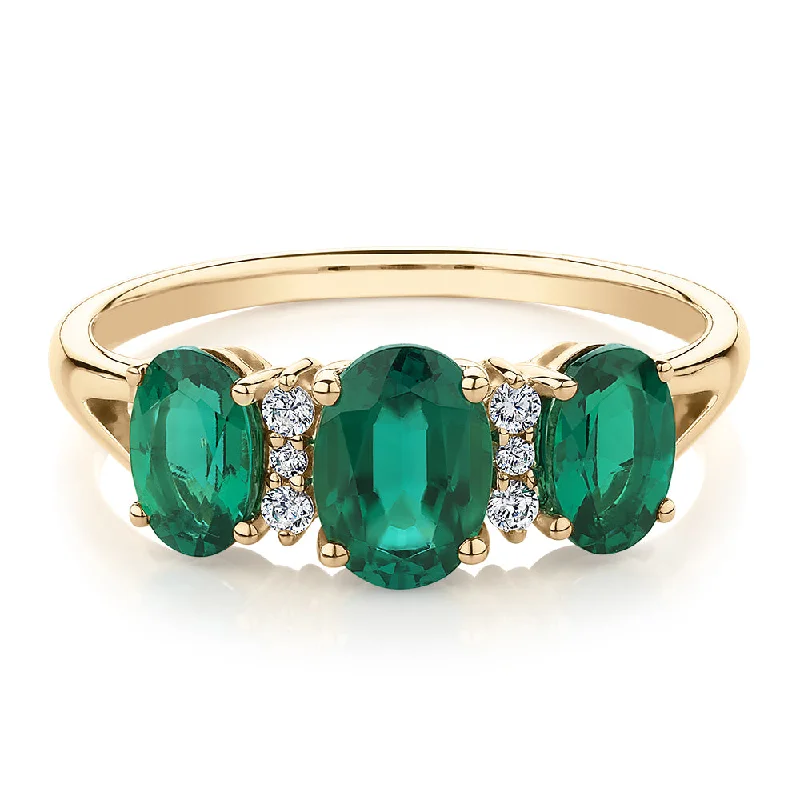 Custom Infinity Wedding Rings-Dress ring with emerald and diamond simulants in 10 carat yellow gold