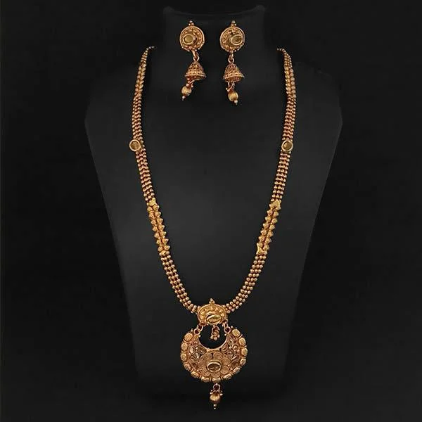 Custom Silver Necklaces-Kriaa Gold Plated Brown Kundan Necklace Set - 1109853A