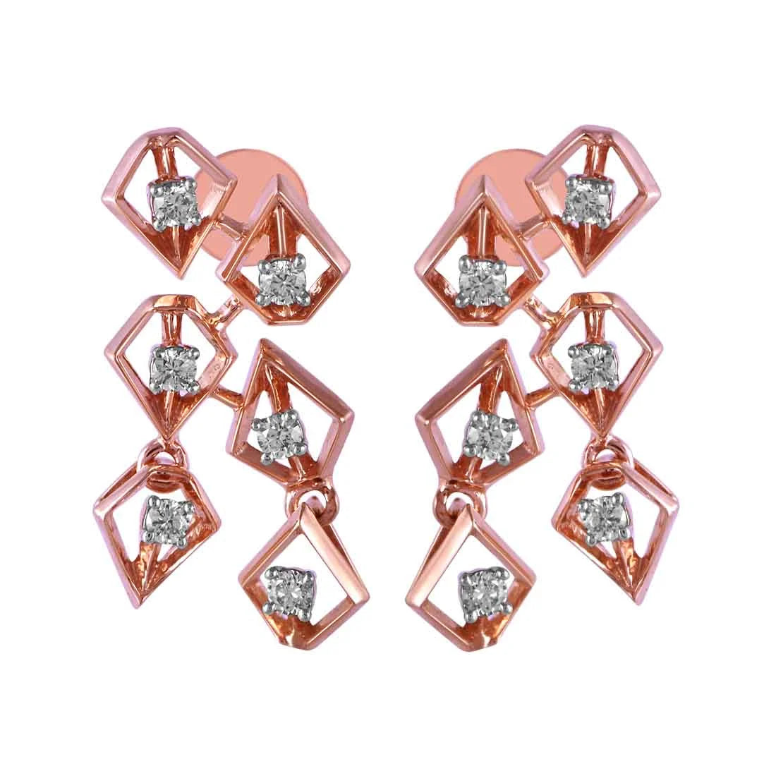 Large Statement Earrings-14KT (585) Rose Gold & Diamond Stunning Drop Earrings