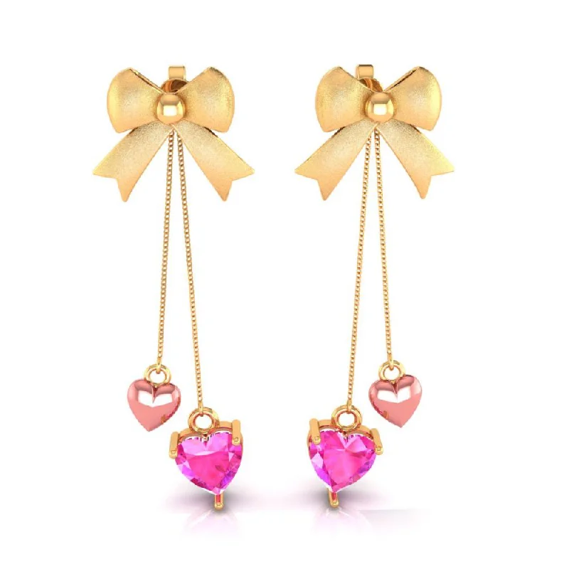 Funky Silver Earrings-18k Hearts With Bow Style Gold Earrings