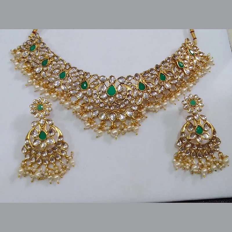 Crystal Flower Necklaces-Midas Touch Gold Plated Kundan Stone Necklace Set