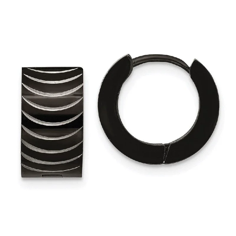 Custom Metal Earrings-Stainless Steel Black IP-Plated Hinged Hoop Earrings