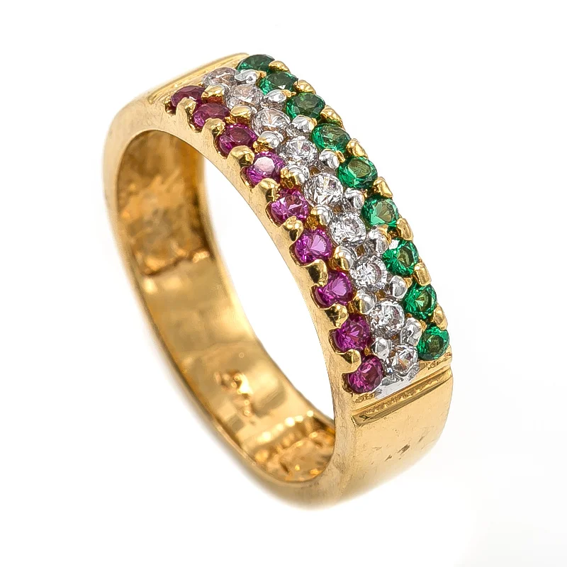 Personalized Birthstone Rings-22K Yellow Gold Band Ring W/ Pave Set Rubies, Emeralds & CZ Gems