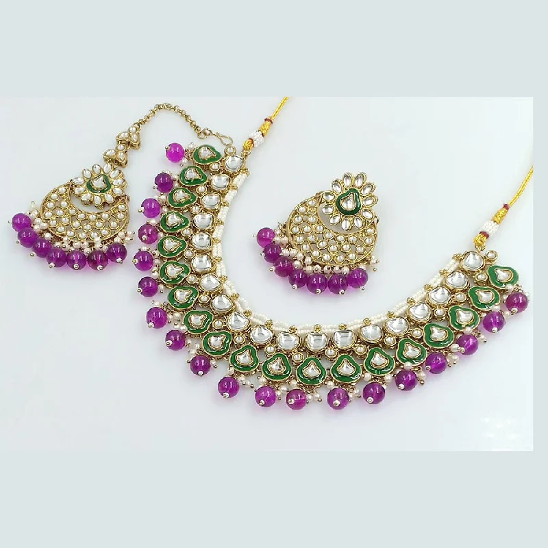 Turquoise Necklaces-Rani Sati Jewels Gold Plated Kundan And Pearl Necklace Set