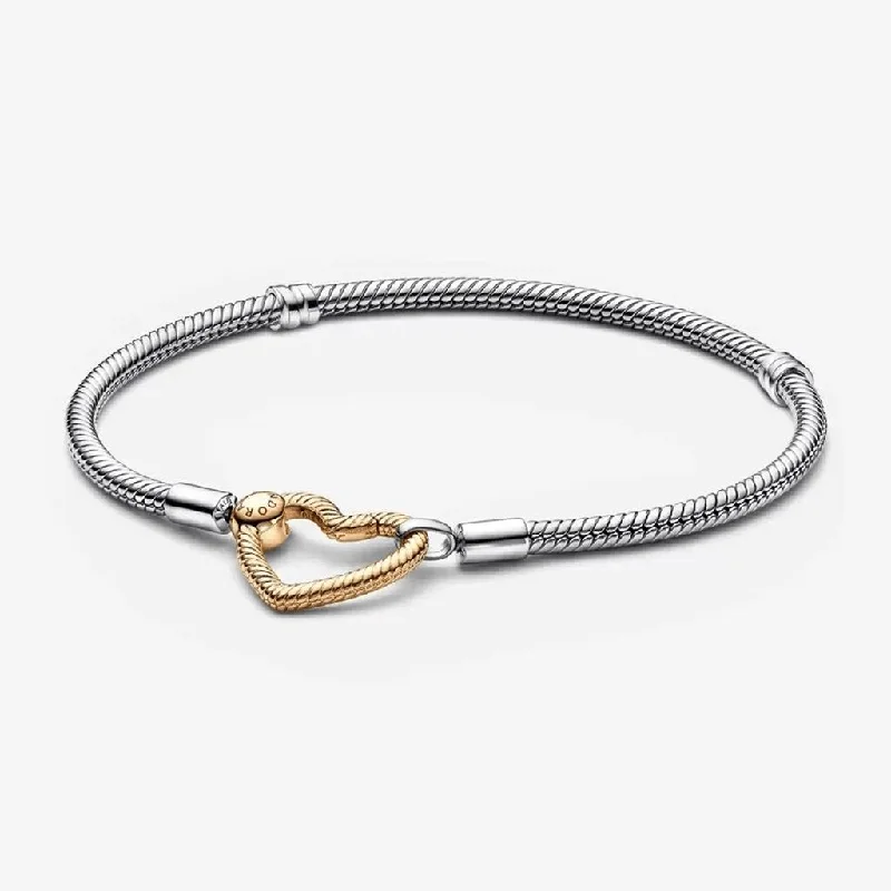 Unique Adjustable Bracelets-PANDORA : Pandora Moments Heart Closure Snake Chain Bracelet - Two Tone