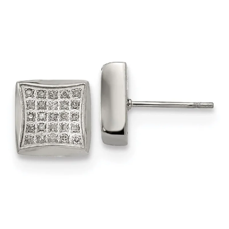 Unique Earrings for Gifts-Stainless Steel Polished with 1/4ct. Diamond Square Post Earrings