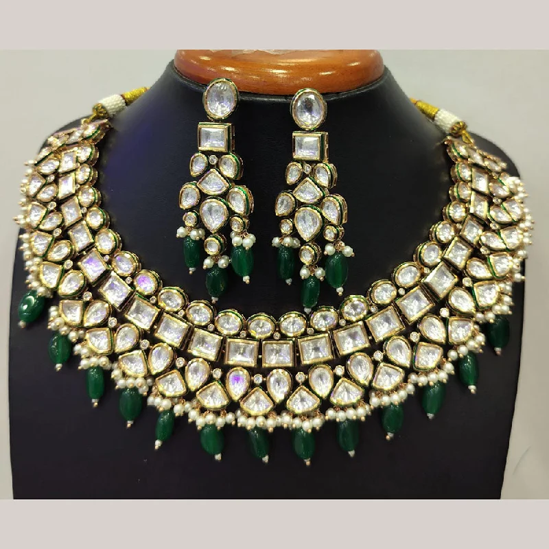 Elegant Emerald Necklaces-Jain Jewellers Gold Plated Kundan Necklace Set