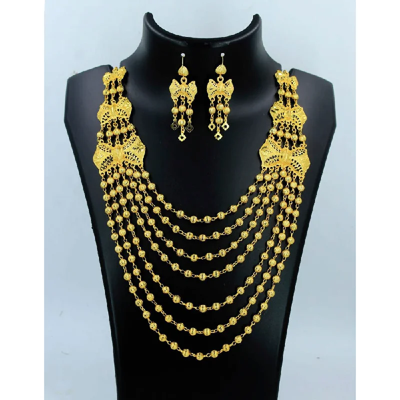 Elegant Rose Gold Necklaces-Radhe Creation Forming Gold Plated Multi Layer Necklace Set