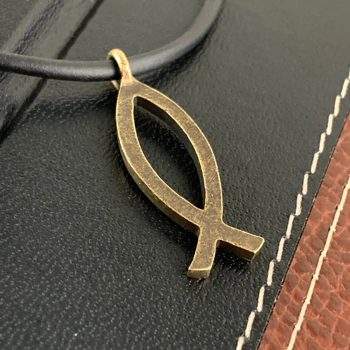 Fine Jewelry Necklaces-Ichthus Fish Brass Necklace