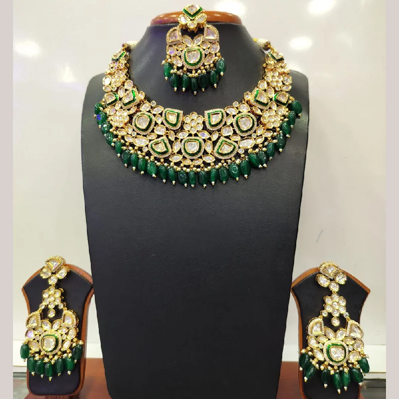 Turquoise Necklaces-Jain Jewellers Gold Plated Kundan Necklace Set