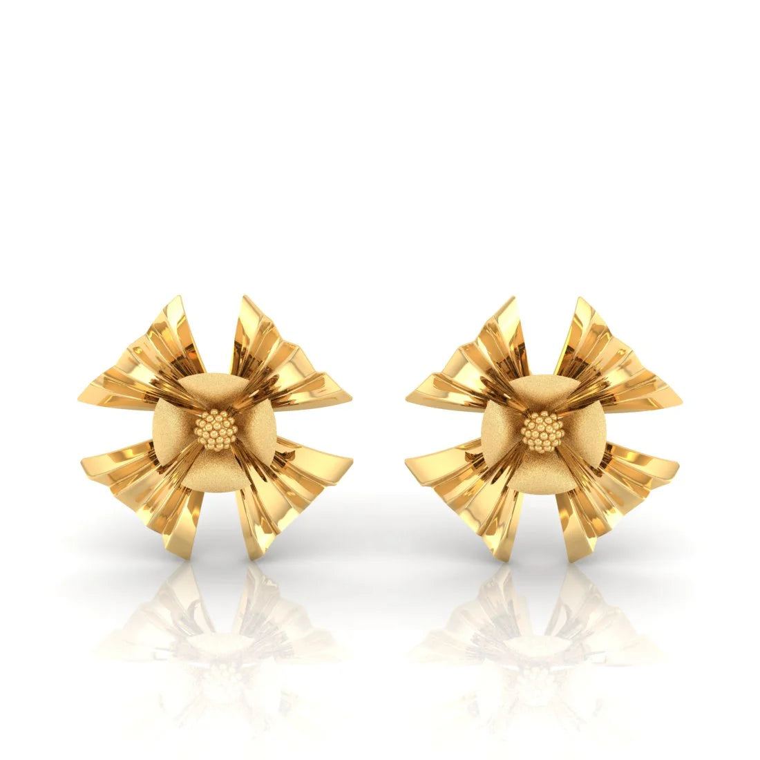 Silver Hoops Earrings-22KT (916) Yellow Gold Floral Stud Earrings With 3d Petal Design