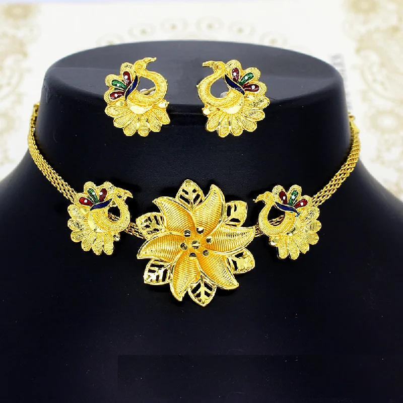 Pearls and Diamonds Necklaces-Mahavir Dye Gold Pearl Peacock Choker Necklace Set