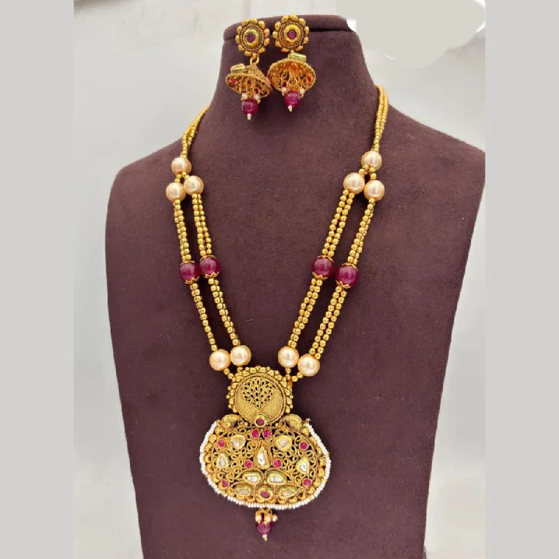 Simple Bead Necklaces-Jewel Addiction Gold Plated Pota Stone And Pearls Necklace Set