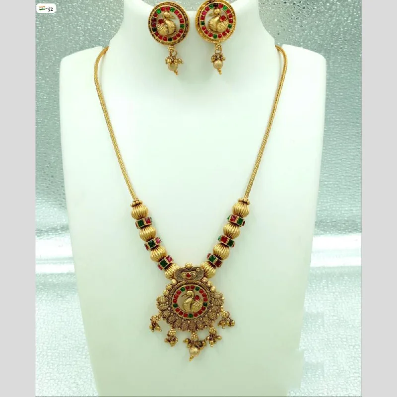 Handmade Pendant Necklaces-FS Collection Gold Plated Pota Stone Necklace Set