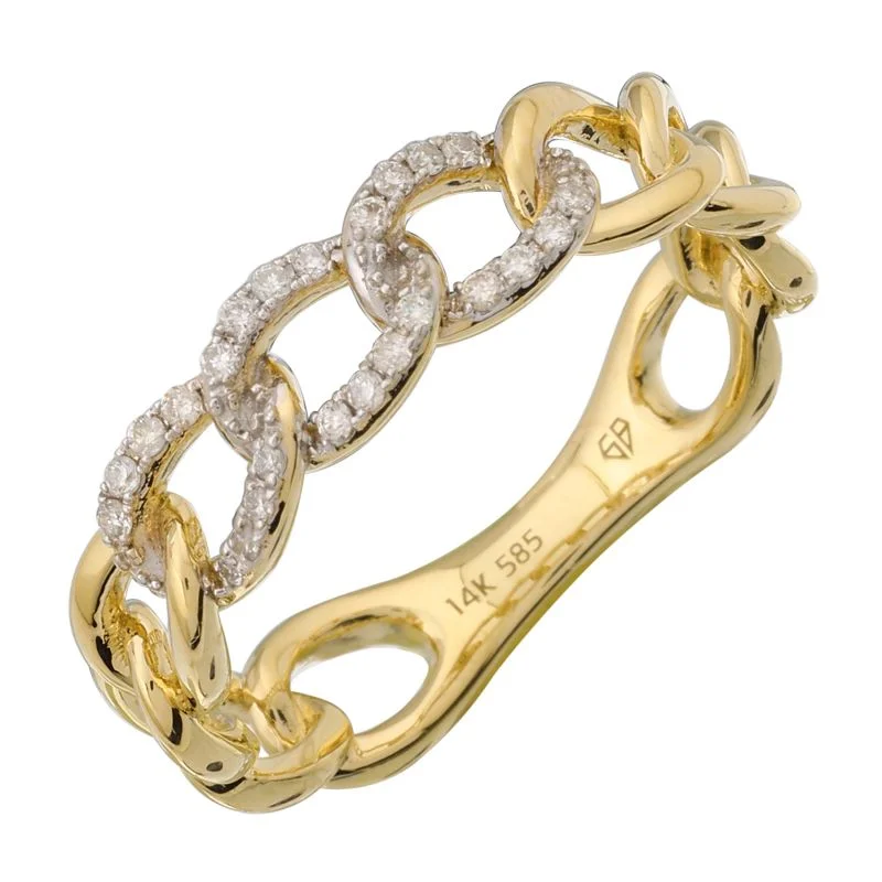 Large Gold Cocktail Rings-14K Yellow Gold Diamond Pave Chain Link Ring