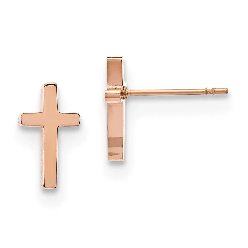 Chic Crystal Earrings-Stainless Steel Polished Rose IP-plated Cross Post Earrings