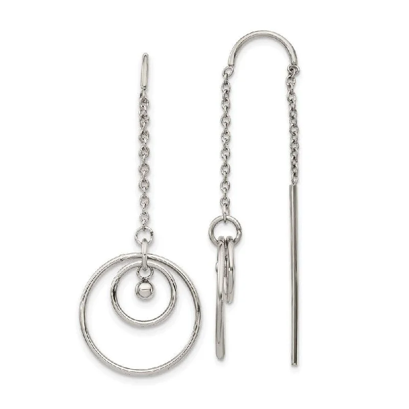 Bohemian Earrings for Festivals-Stainless Steel Polished Threader Circle Dangle Earrings