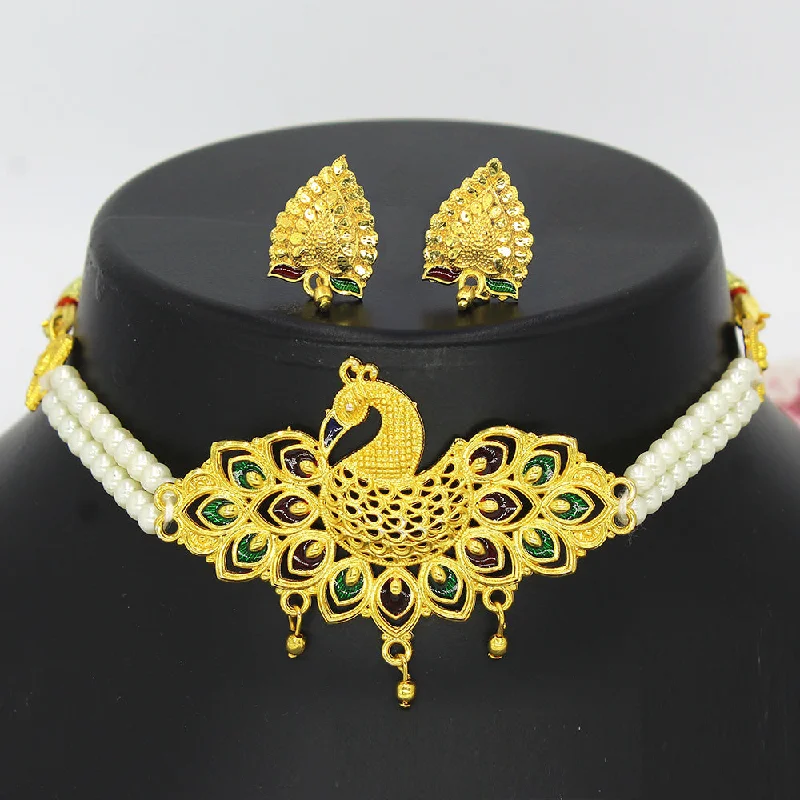 Silver Ball Chain Necklaces-Mahavir DIY Gold Pearl Peacock  Choker Necklace Set