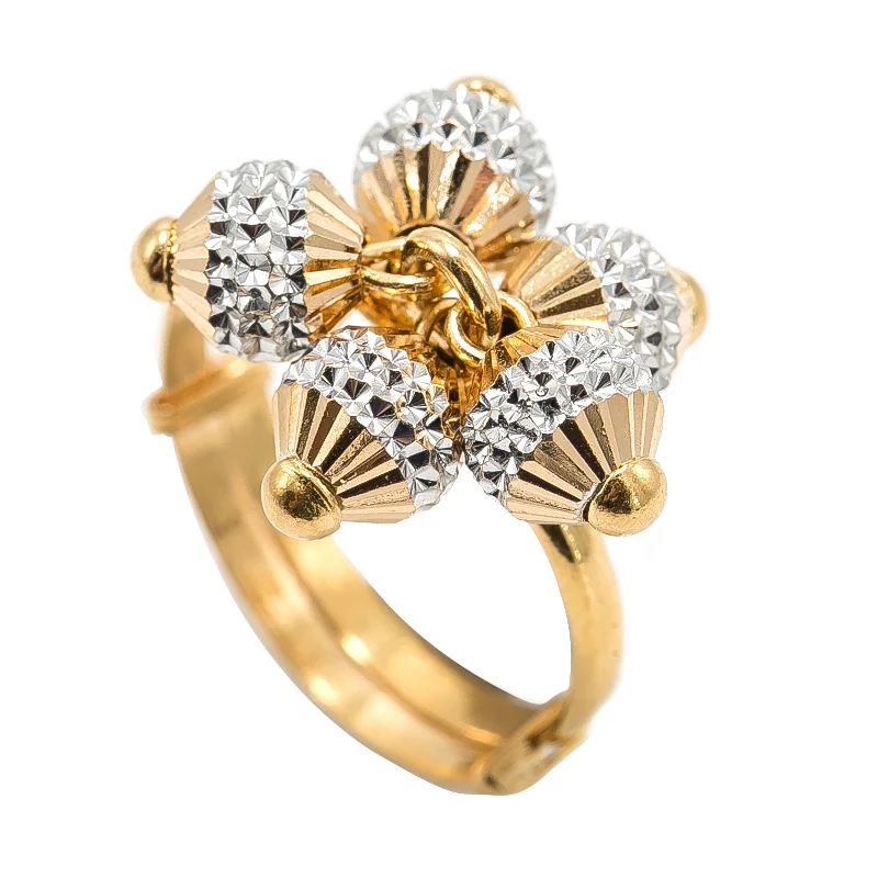 Custom Heart-Shaped Rings-22K Multi Tone Gold Ring W/ Textured Yellow & White Gold Baubles