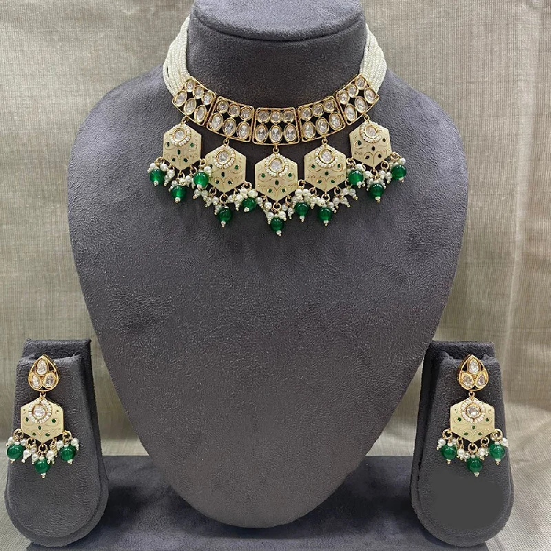 Retro Style Necklaces-Jyoti Arts Gold Plated Kundan Choker Necklace Set