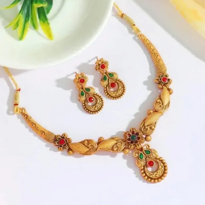 Dainty Pearl Necklaces-Kavyanjali Jewels Gold Plated Pota Stone Necklace Set