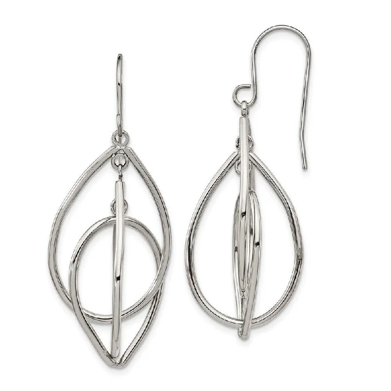 Handcrafted Hoop Earrings-Stainless Steel Polished Shepherd Hook Dangle Earrings