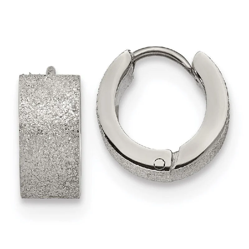 Eco-Friendly Earrings-Stainless Steel Polished and Sand Blasted 6.0mm Hinged Hoop Earrings