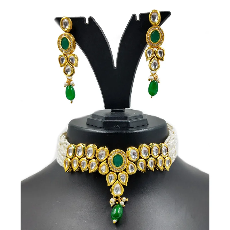 Gemstone Heart Necklaces-Gehana Mahal Gold Plated Kundan Choker Necklace Set