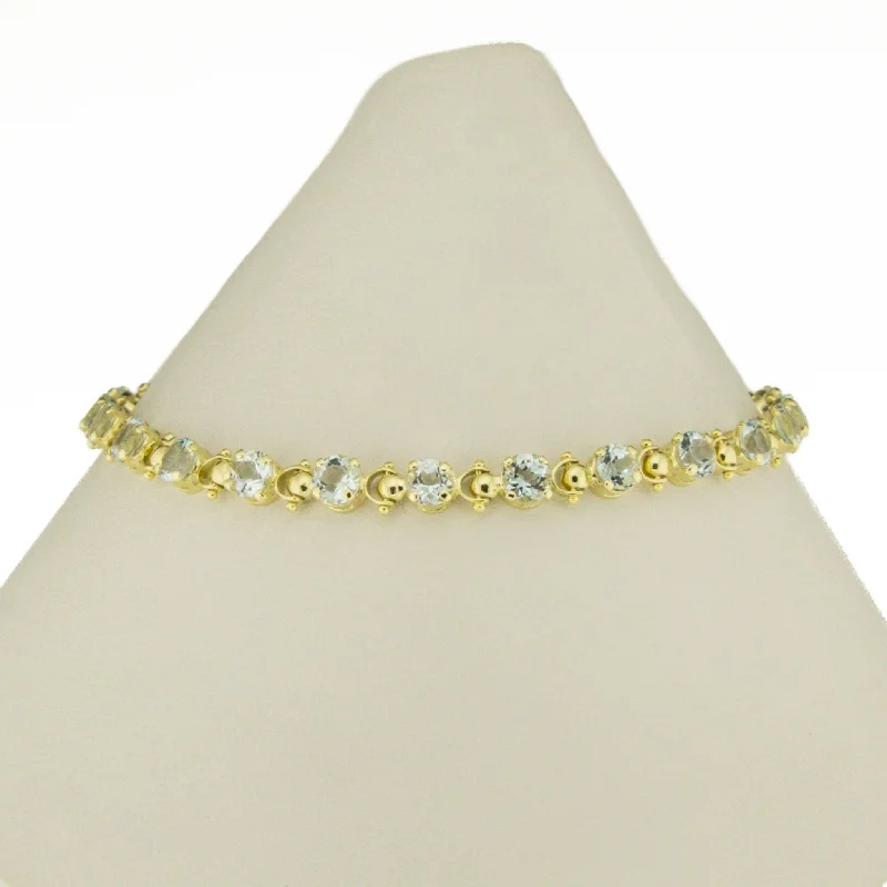 Unique Gold Bracelets for Women-4.64ctw Round Aquamarine Accented Tennis Link 7.5" Bracelet in 14K Yellow Gold