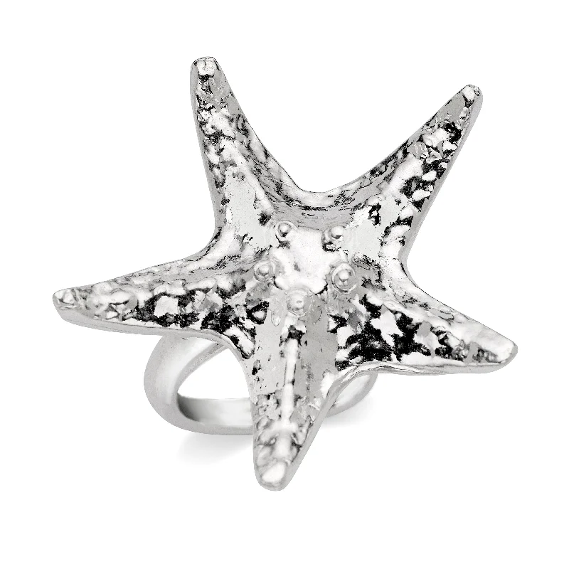 Silver Band Rings-Starfish Adjustable .925 Sterling Silver Ring