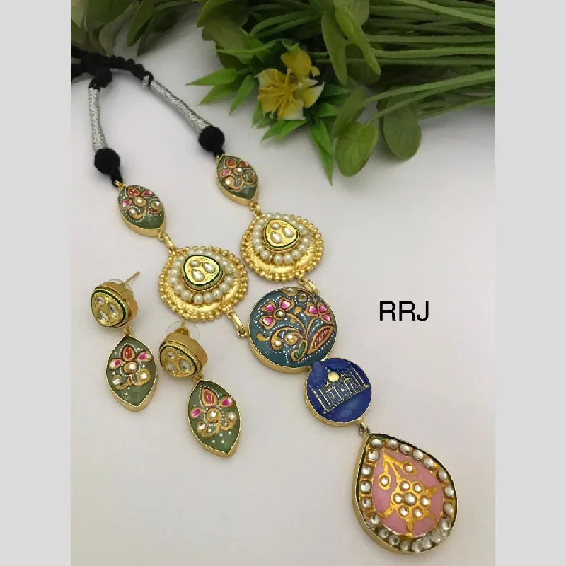 Elegant Blue Gemstone Necklaces-FS Collection Gold Plated Multi Color Necklace Set