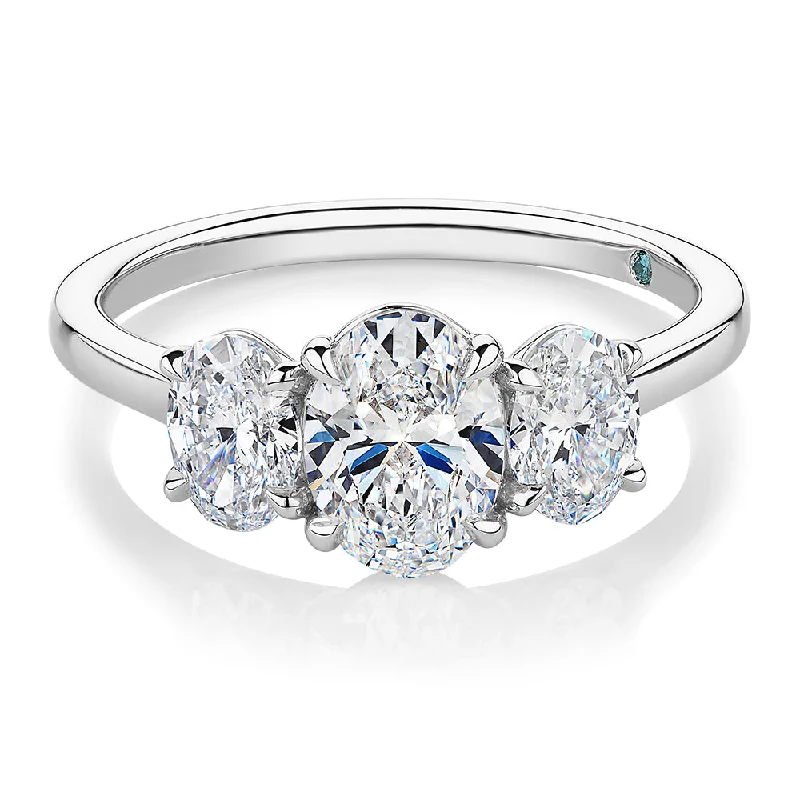 Oval Diamond Rings-Premium Certified Lab-Grown Diamond, 1.87 carat TW oval three stone ring in platinum