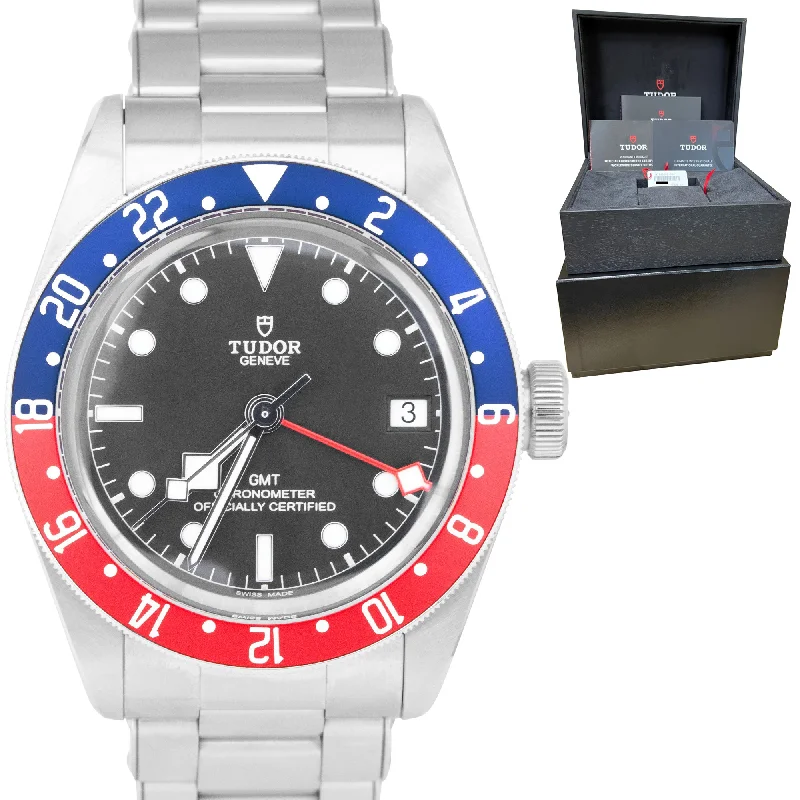 Leather Strap Designer Watches-2020 Tudor Black Bay GMT Pepsi 41mm Stainless Steel Black Date Watch 79830RB B+P