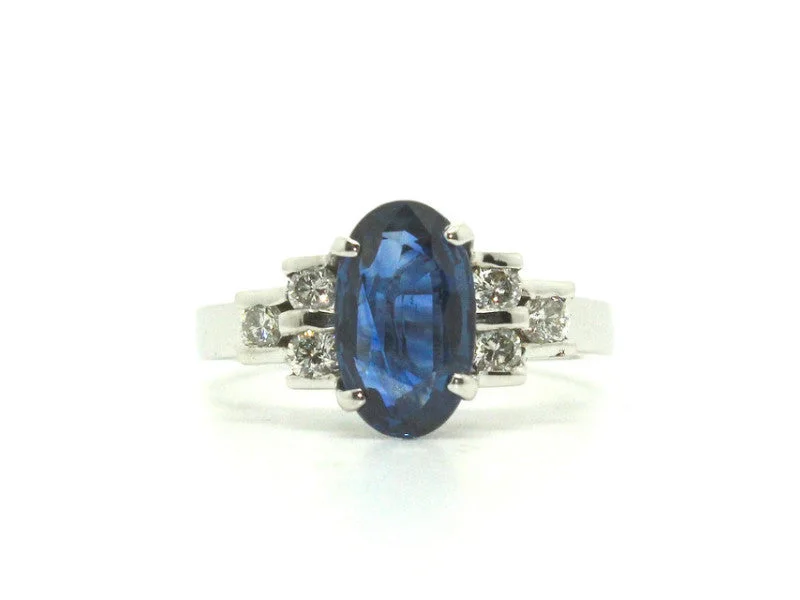 White Gold Engagement Rings-Blue Sapphire & Diamond Channel Ring Ad No. 0479