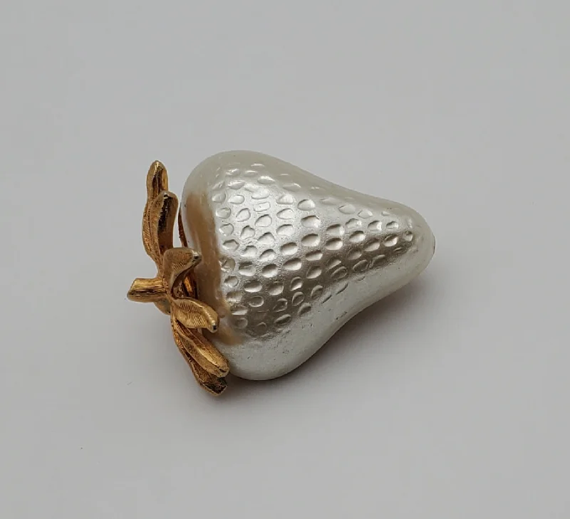 Custom Brooch with Birthstone Accents-Jonette Jewelry - Pearl White and Gold Strawberry Brooch