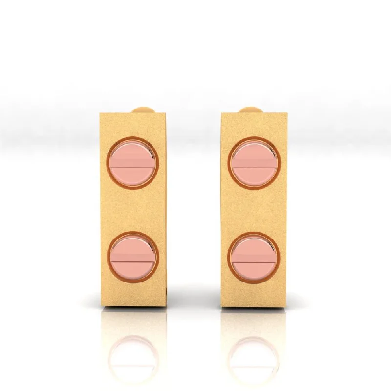 Multi-Strand Earrings-18k Rectangle Shaped Gold Earrings With Two Yellow Gold Coloured Dots