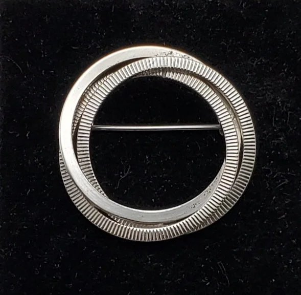 Modern Crystal Brooch for Weddings-Vintage Triple Hoop Sterling Silver Brooch