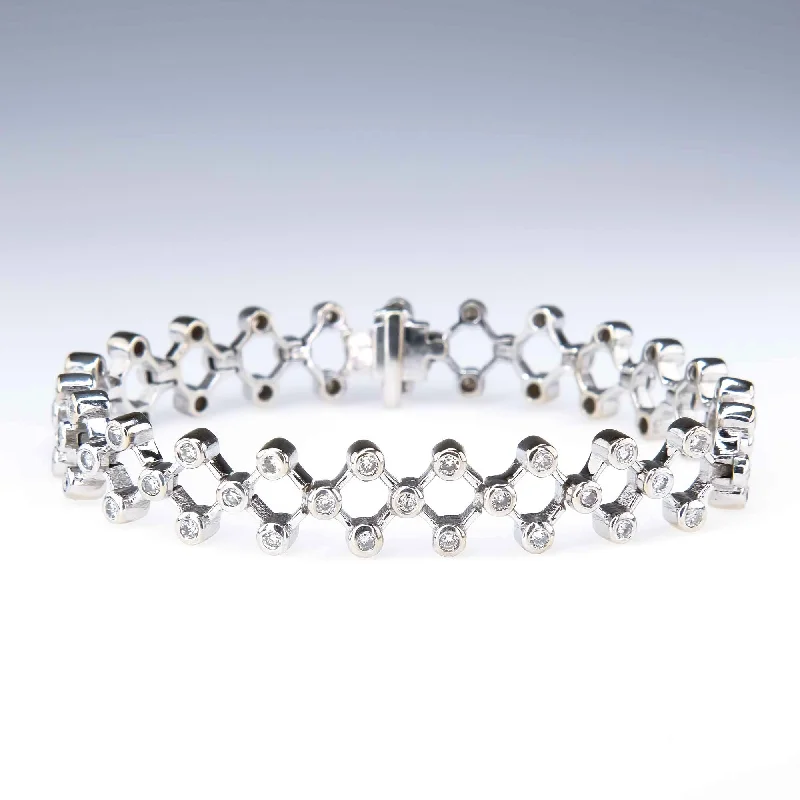 Layered Chain Bracelets-2.38ctw Round Diamond Bezel Lattice 7.25" Bracelet in 14K White Gold