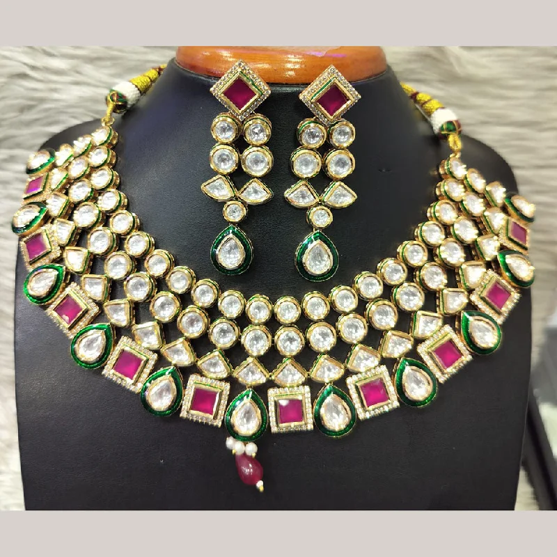 Simple Chain with Pendant Necklaces-Jain Jewellers Gold Plated Kundan Necklace Set