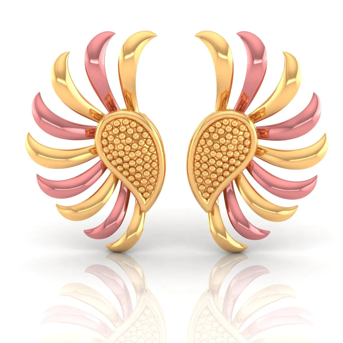 Sterling Silver Stud Earrings-22KT (916) Yellow Gold Phoenix Wing Stud Earrings