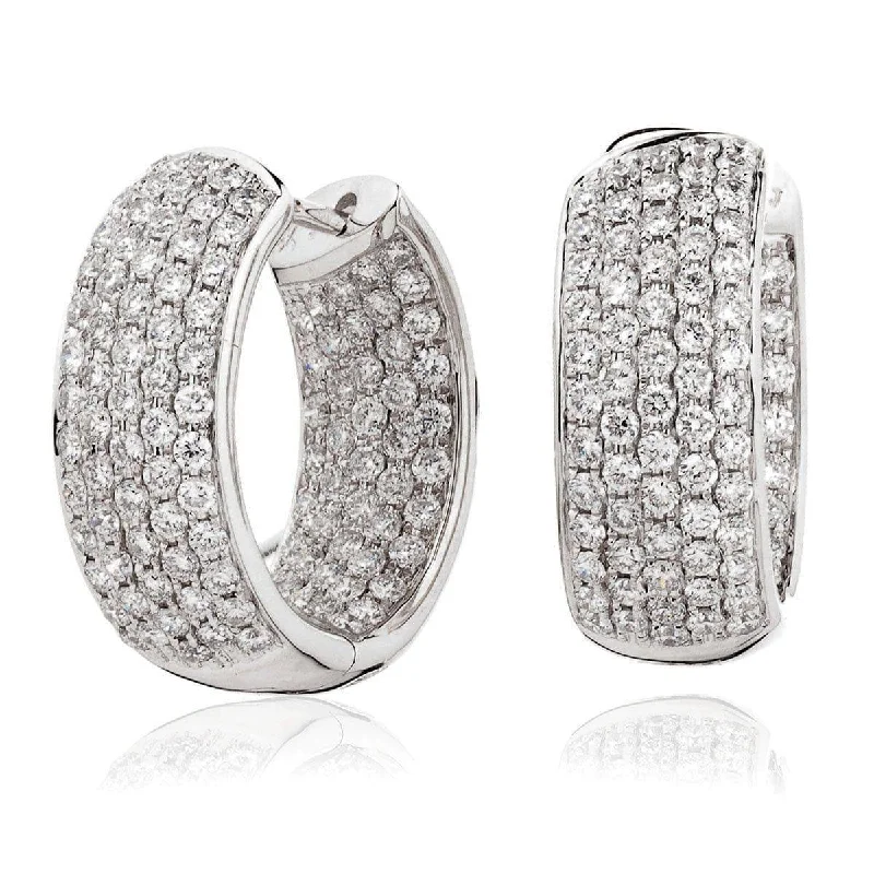 Colorful Stone Earrings-DIAMOND PAVE SETTING HOOP EARRING IN 18K WHITE GOLD