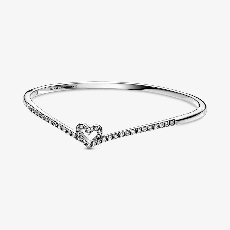 Gemstone Chain Bracelets-PANDORA : Sparkling Wishbone Heart Bangle