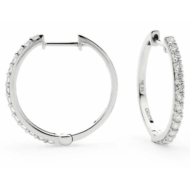 Retro Style Earrings-DIAMOND CLAW SET HOOP EARRINGS IN 18K WHITE GOLD