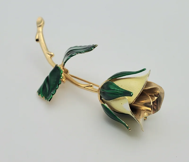 Stylish Gemstone Brooch-Giovanni - Vintage Gold Tone White Rose Enamel Brooch